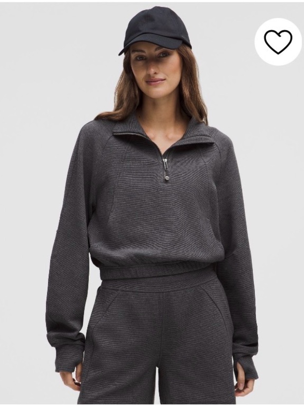 Lululemon Scuba Cropped Funnel-Neck Half-Zip Waffle - Charcoal - Small